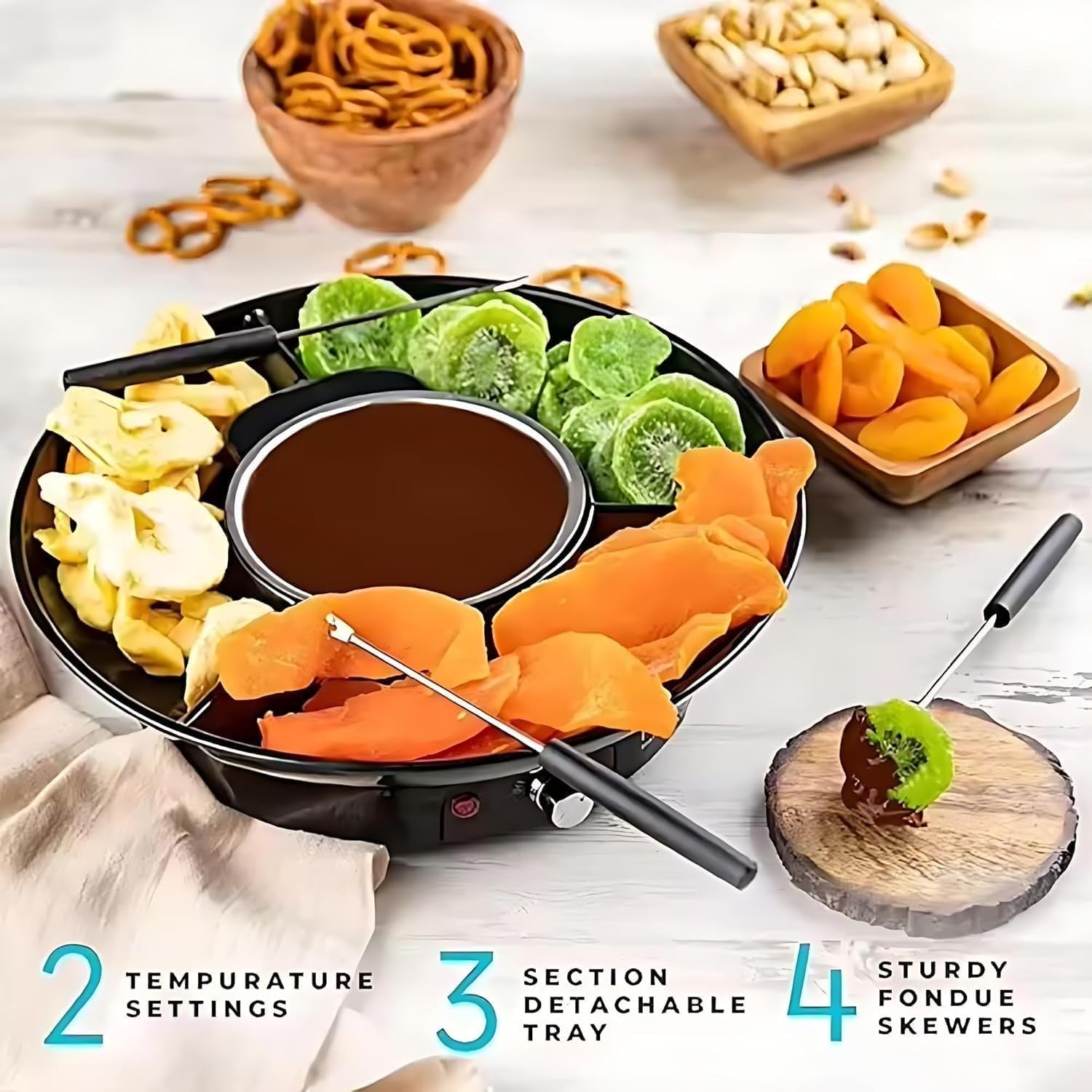 Electric Chocolate Fondue Pot Cheese Melting Set Forks 260ml