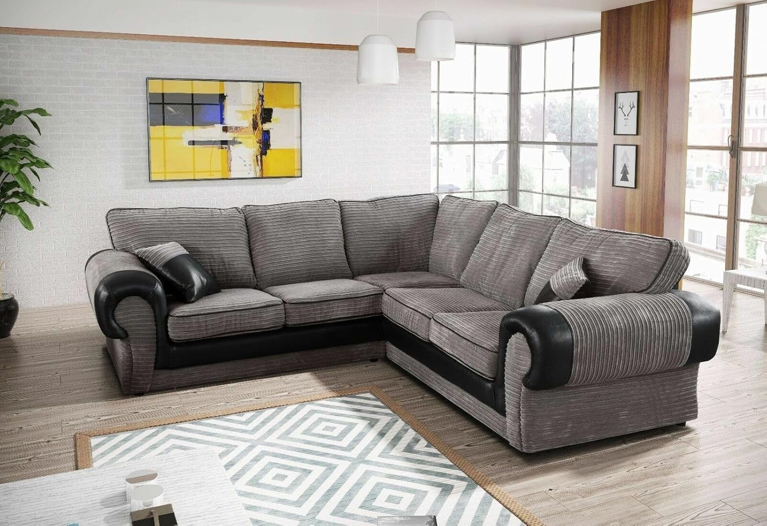 Grey Jumbo Cord L-Shape Corner Sofa 5 Seater – Plush Foam Cushions, Durable