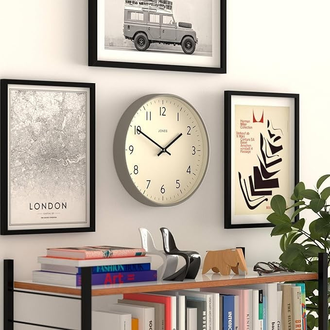 Modern 30cm Grey Wall Clock Silent Non-Ticking Easy Read Numbers Home Office
