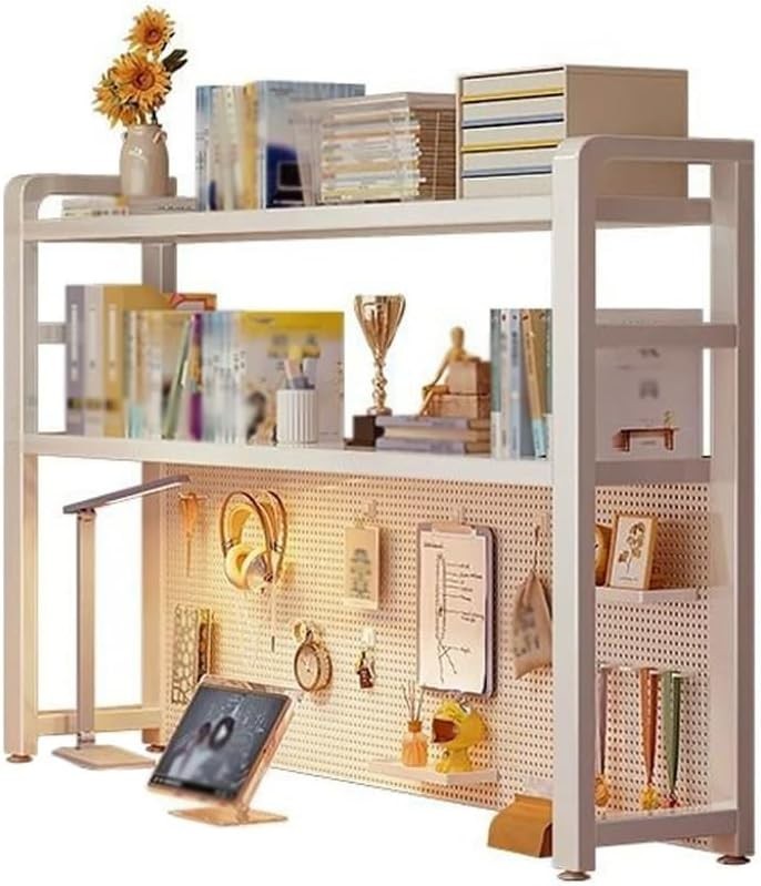 75cm Desktop Organizer Shelf 2-Tier Desk Hutch with Pegboard & Guardrails