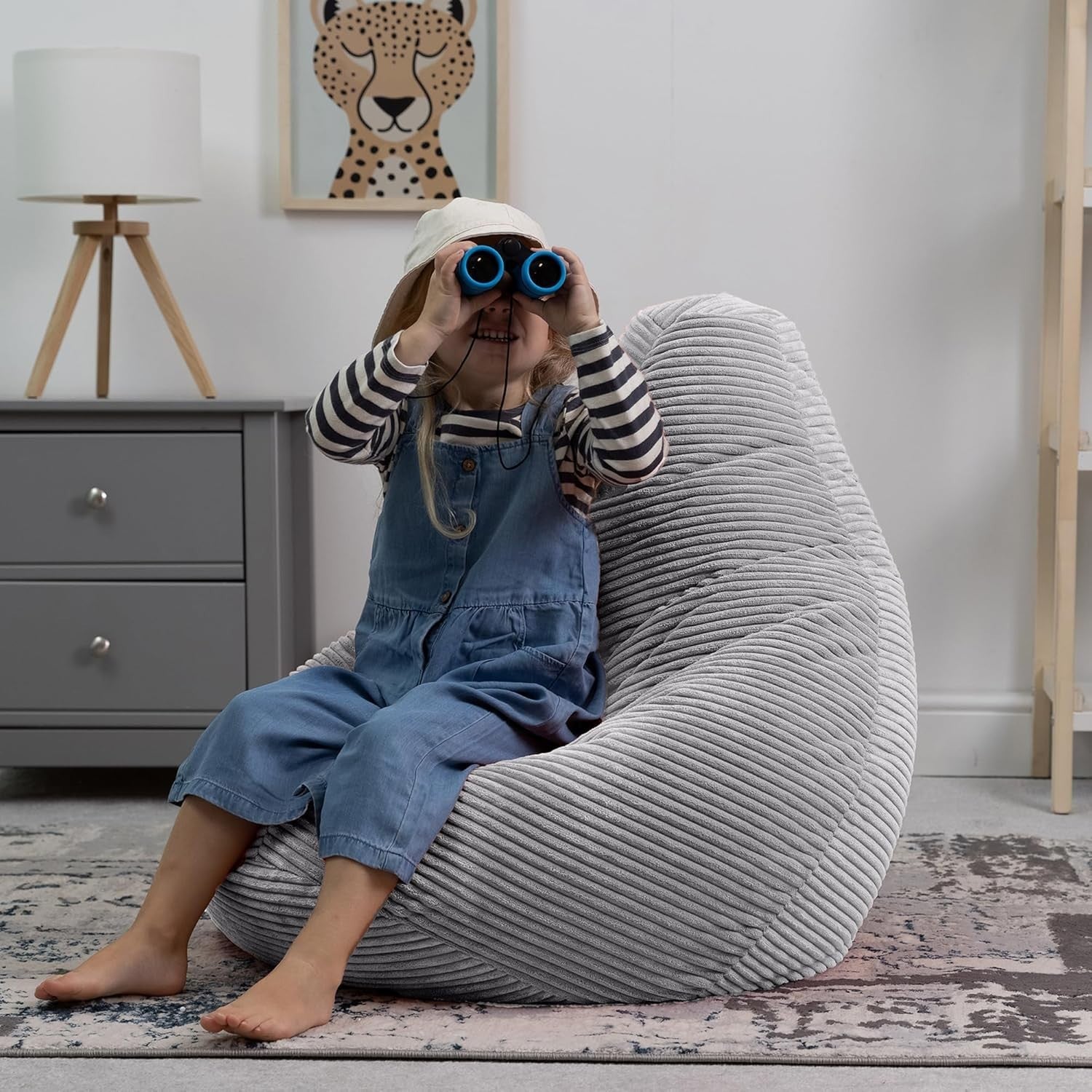 Grey Kids Bean Bag Chair Soft Cord Recliner Seat for Bedroom Lounge Playroom