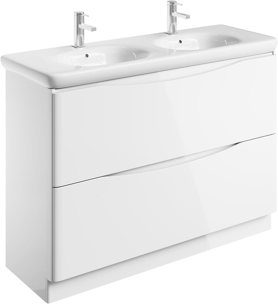1200mm Double Basin Floor Standing Vanity Unit White Gloss Bathroom Storage