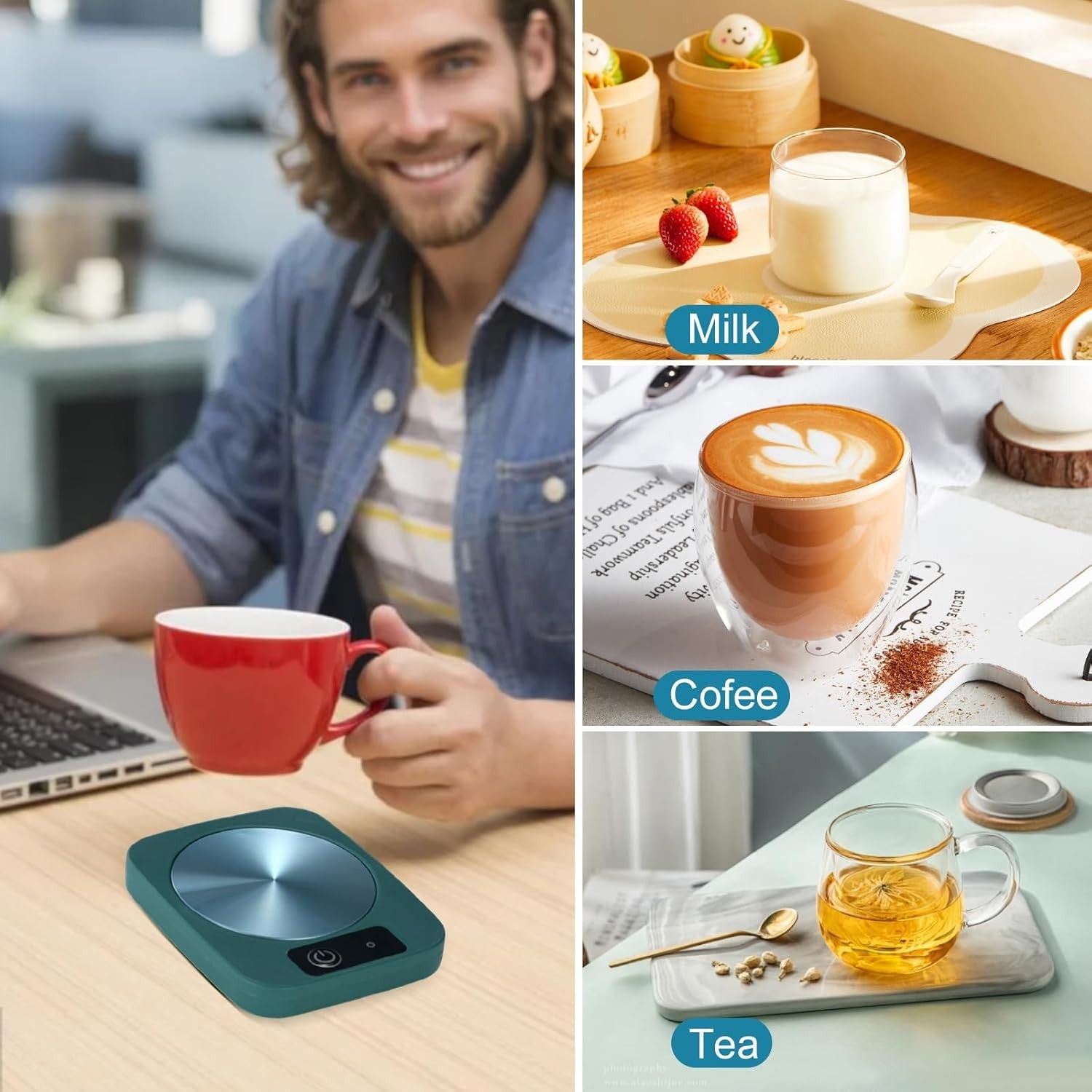 Green USB Coffee Mug Warmer 45°C Temp Control Desk Heater