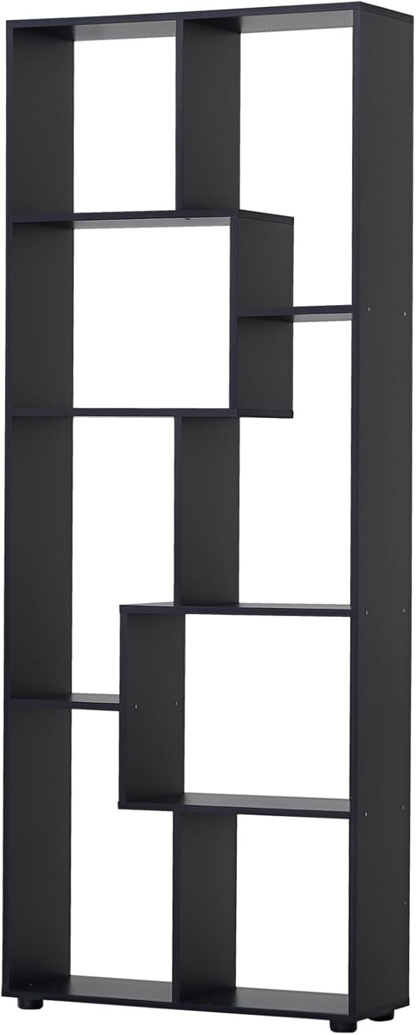Modern 8-Cube Tall Bookcase Room Divider – Freestanding Storage Shelf Black
