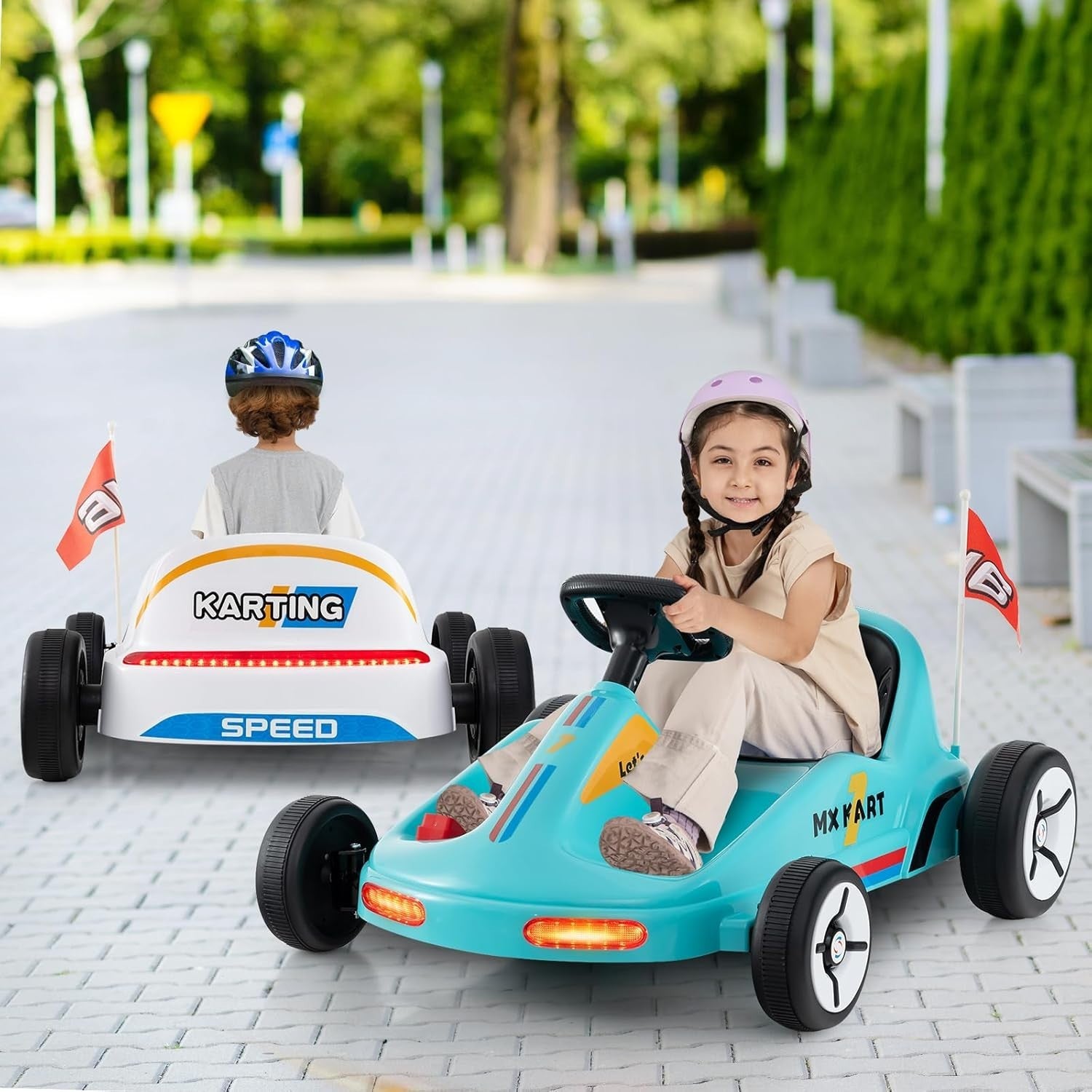 Kids Electric Go Kart 12V Ride On Car Remote Control LED Music Blue