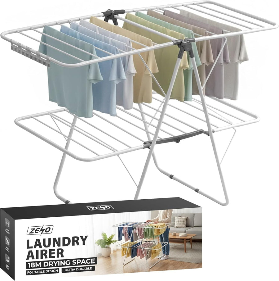 18m Folding Clothes Airer Drying Rack Indoor Outdoor Heavy Duty Steel