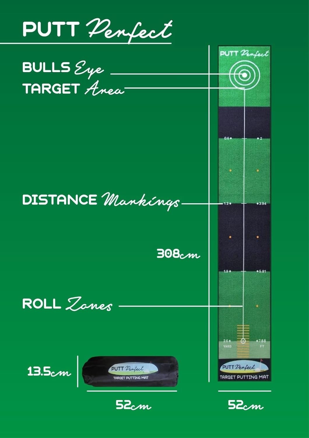 Golf Putting Mat 3m Indoor Practice Green Accuracy Training Aid