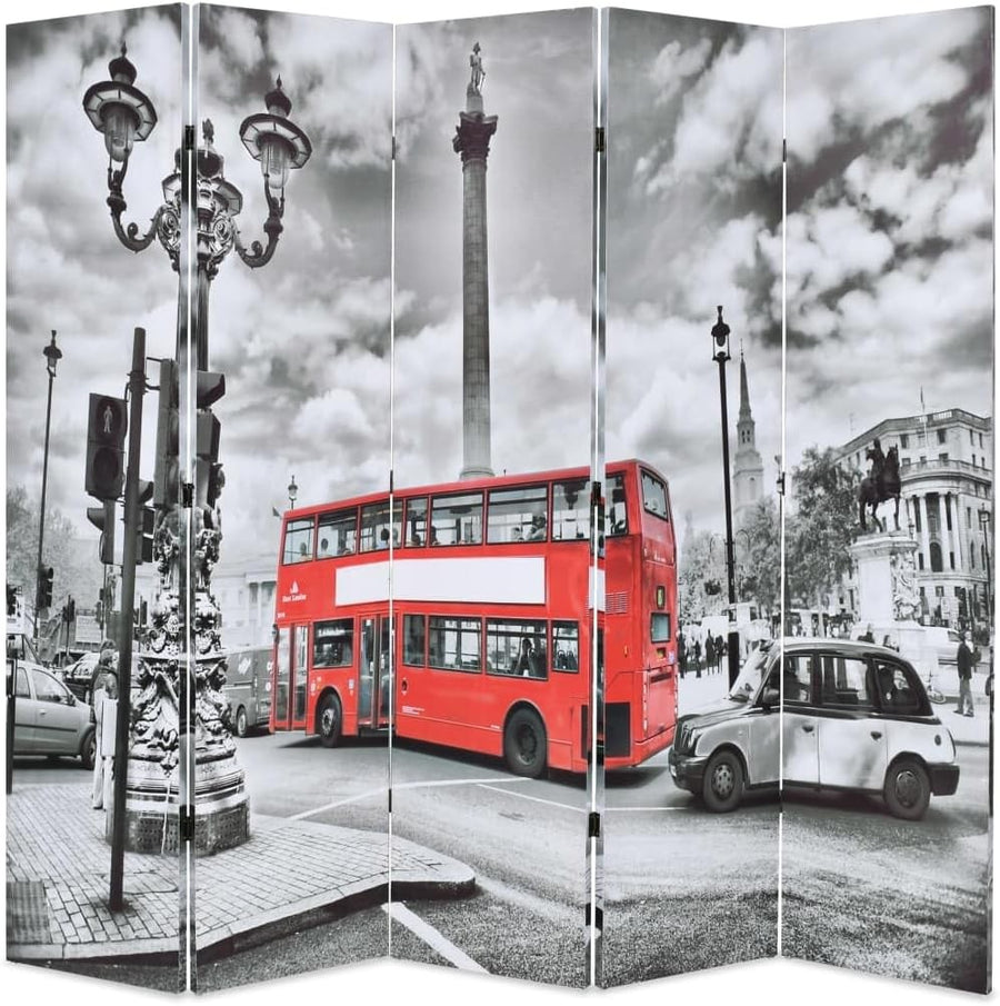 London Bus Folding Room Divider 200x170cm Black White Wood Frame Screen