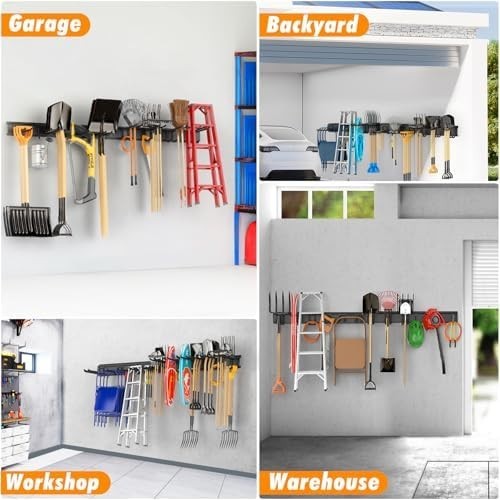 Heavy Duty Wall Mounted Tool Organizer 64 Inch 12 Hooks Black/White