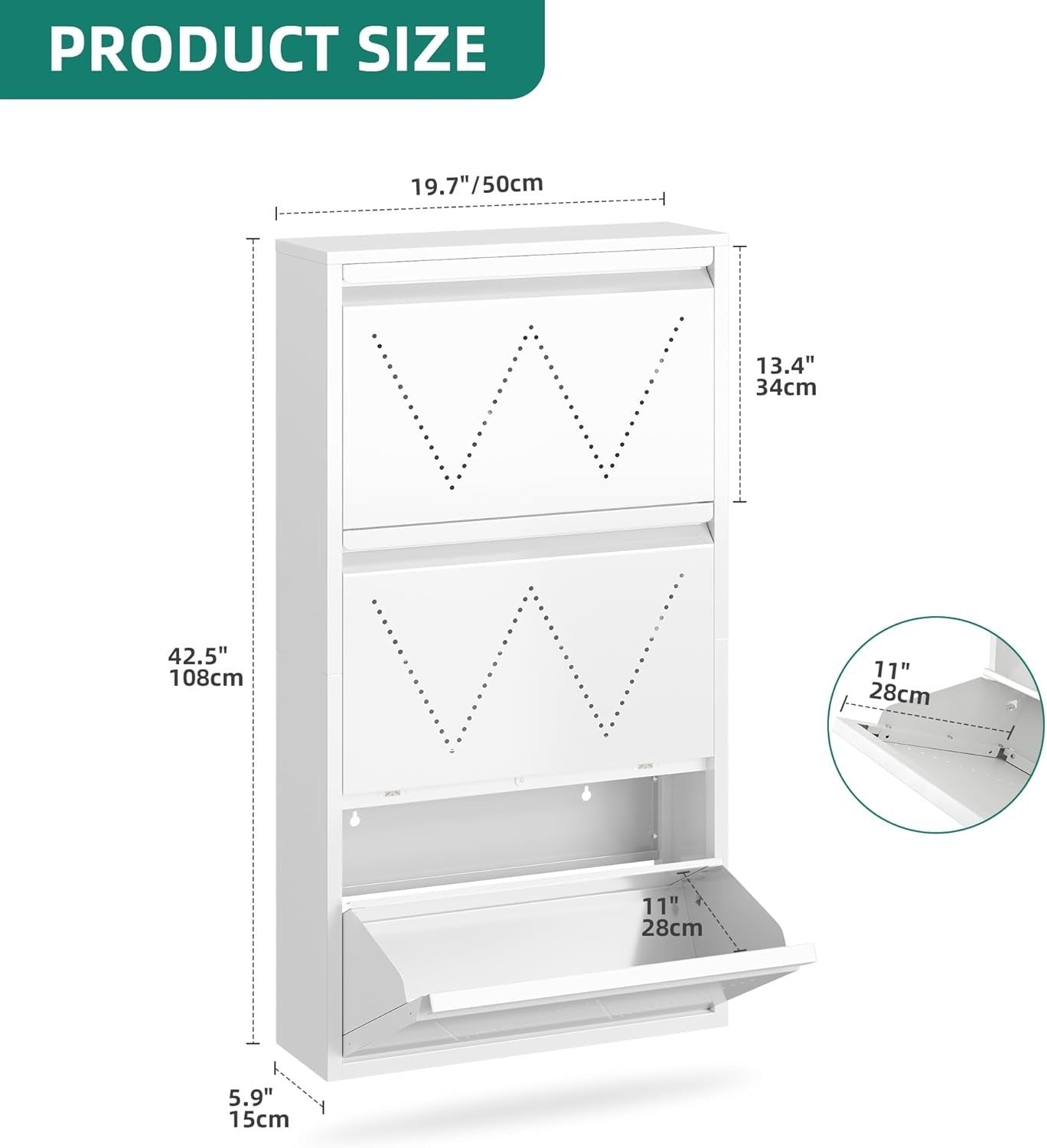 Slim Metal Shoe Cabinet 2-Pack with 3 Flip Drawers & Anti-Tip Wall Mount