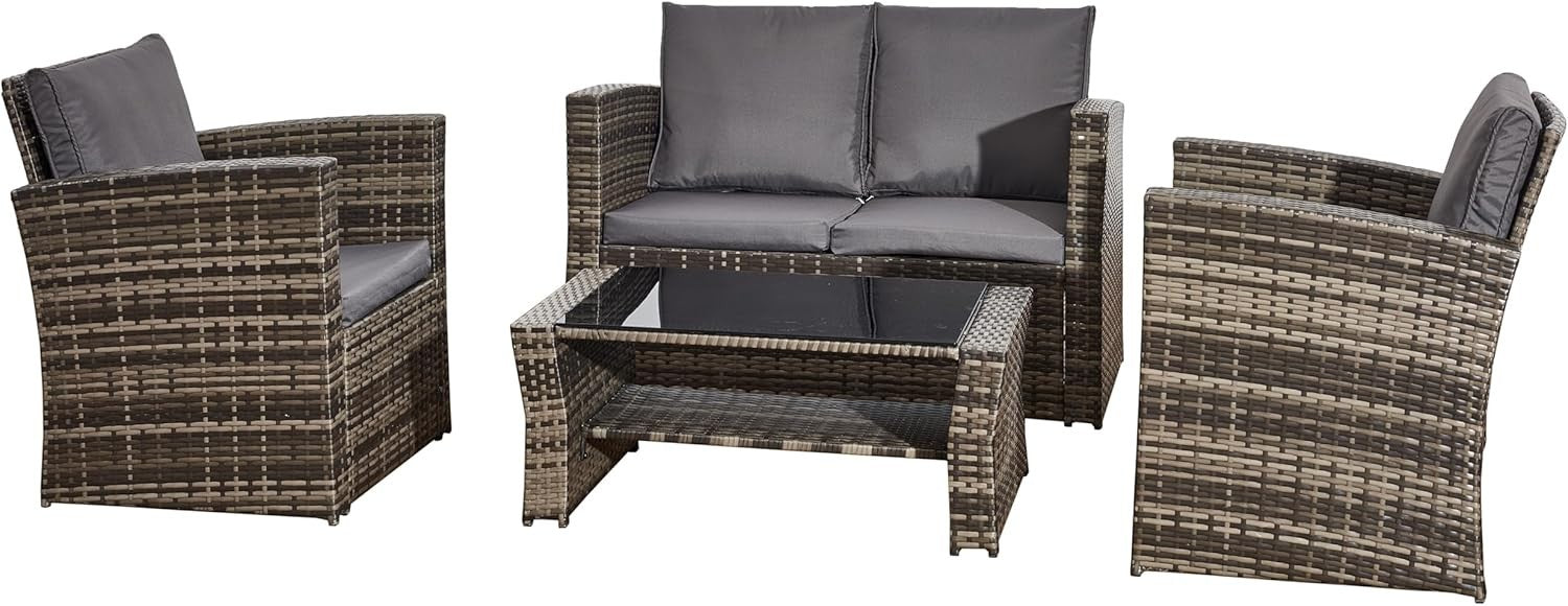4pc Rattan Garden Furniture Set Outdoor Patio Sofa Chairs Table Wicker