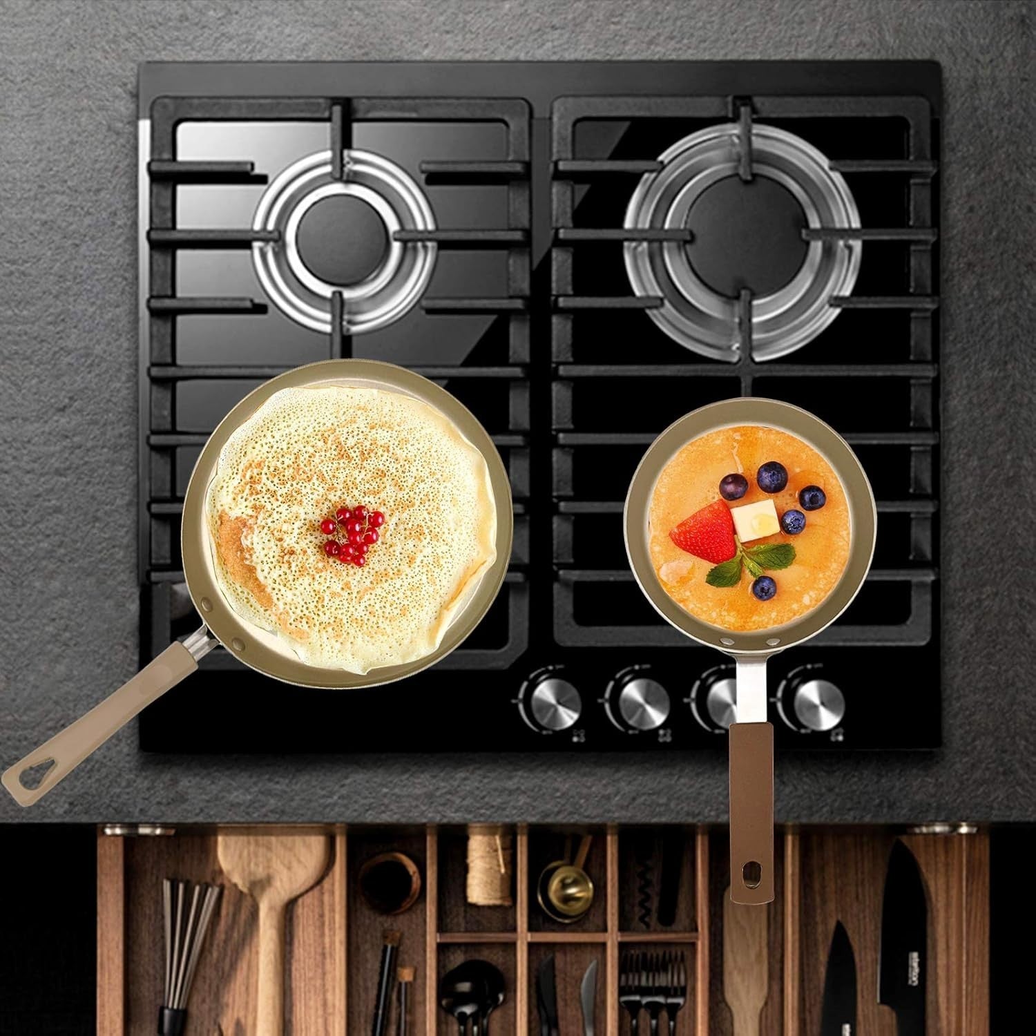 8" Induction Crepe Pancake Pan Non-Stick Flat Tawa | Aluminium Skillet + Tools