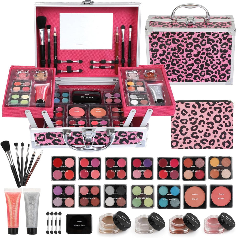 34pc All in One Makeup Kit Leopard Folding Case Set