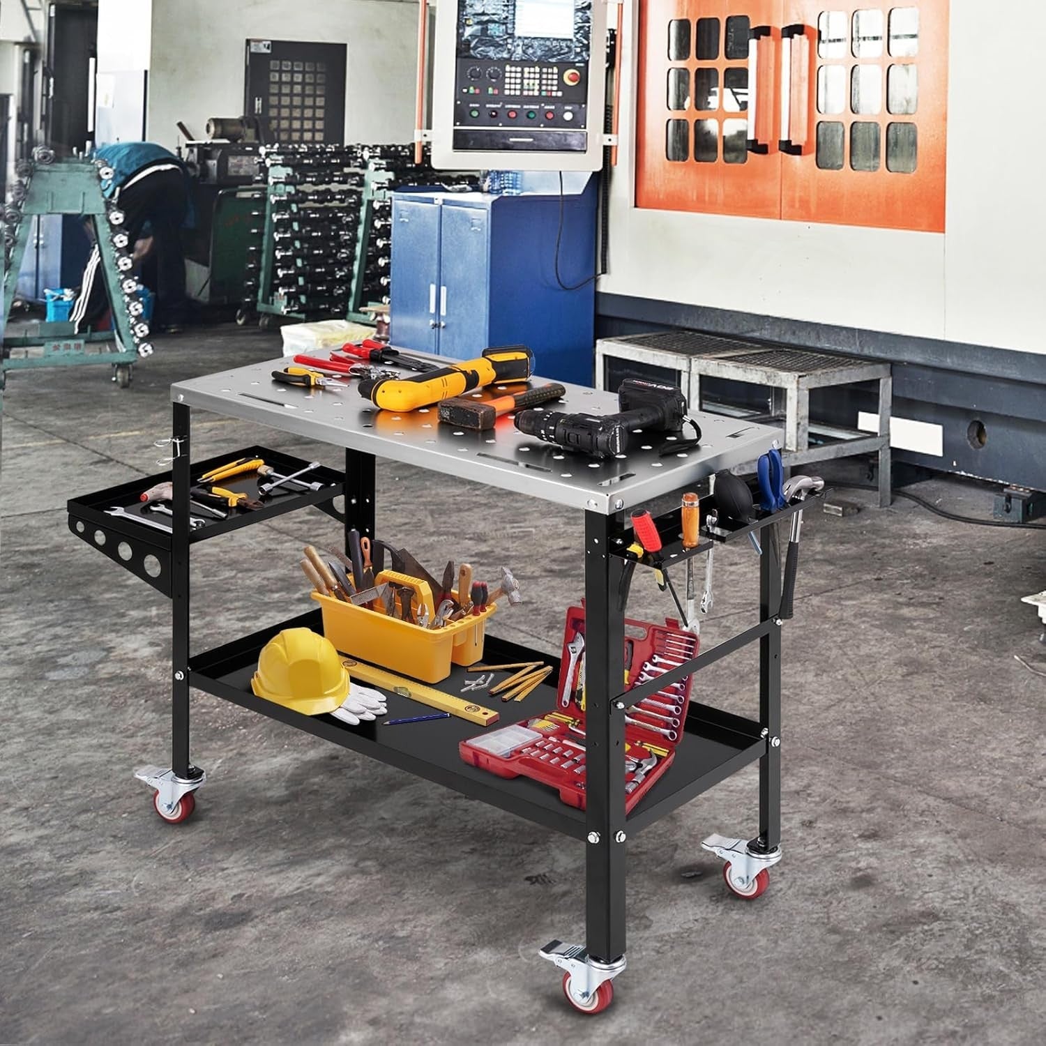 Heavy Duty Welding Table on Wheels 36x18 580kg Workbench Tool Rack Fixture Holes