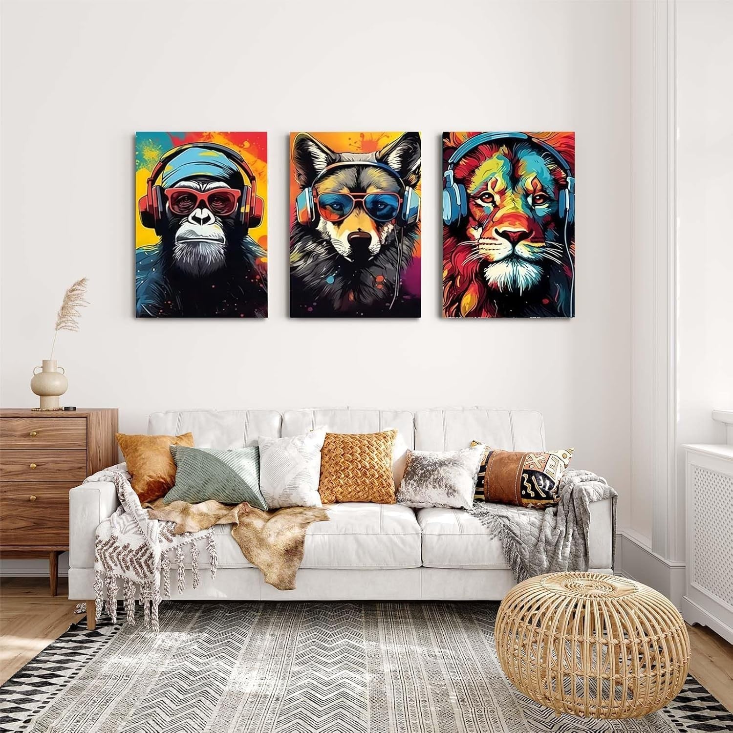 Vibrant Animal Canvas Wall Art Set of 3 Framed Prints 12x16 Modern Decor