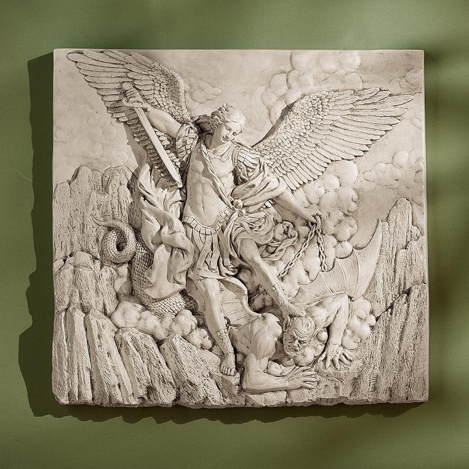 St Michael Archangel Wall Sculpture Stone Effect 56cm