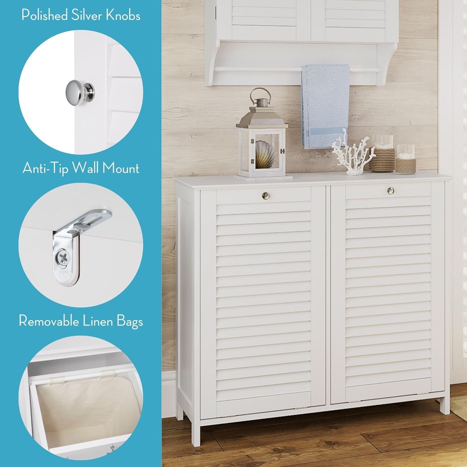 Double Tilt Out Laundry Hamper Cabinet Storage Unit with Removable Bags