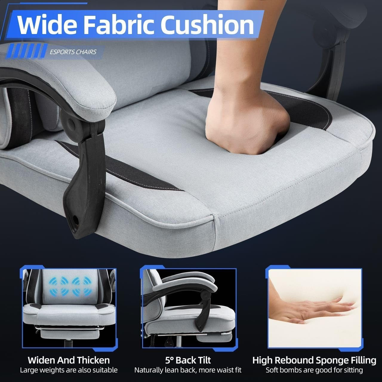 Massage Gaming Chair Reclining with Footrest Ergonomic Fabric