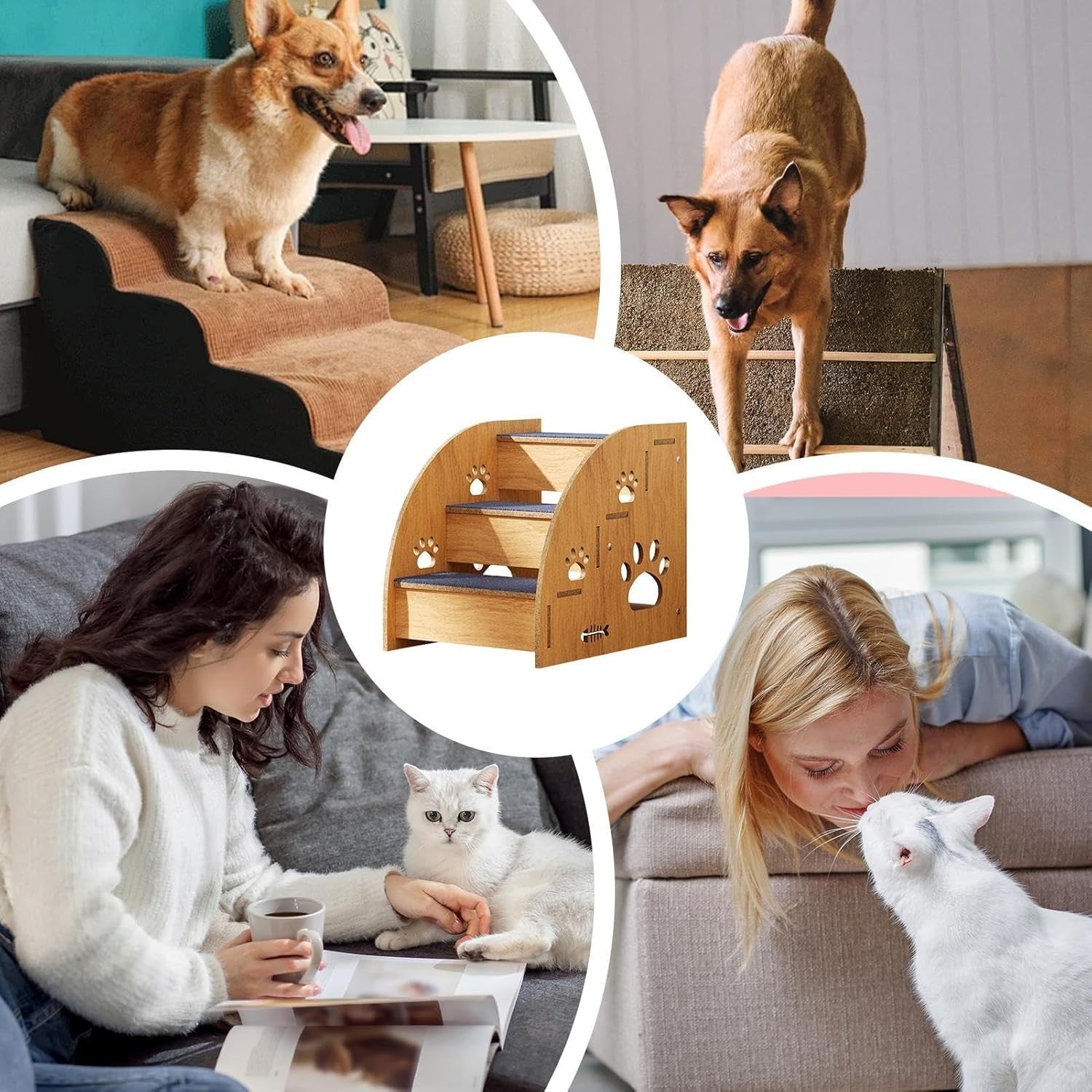 Brown Wooden Pet Stairs for Bed Non Slip Dog & Cat Steps