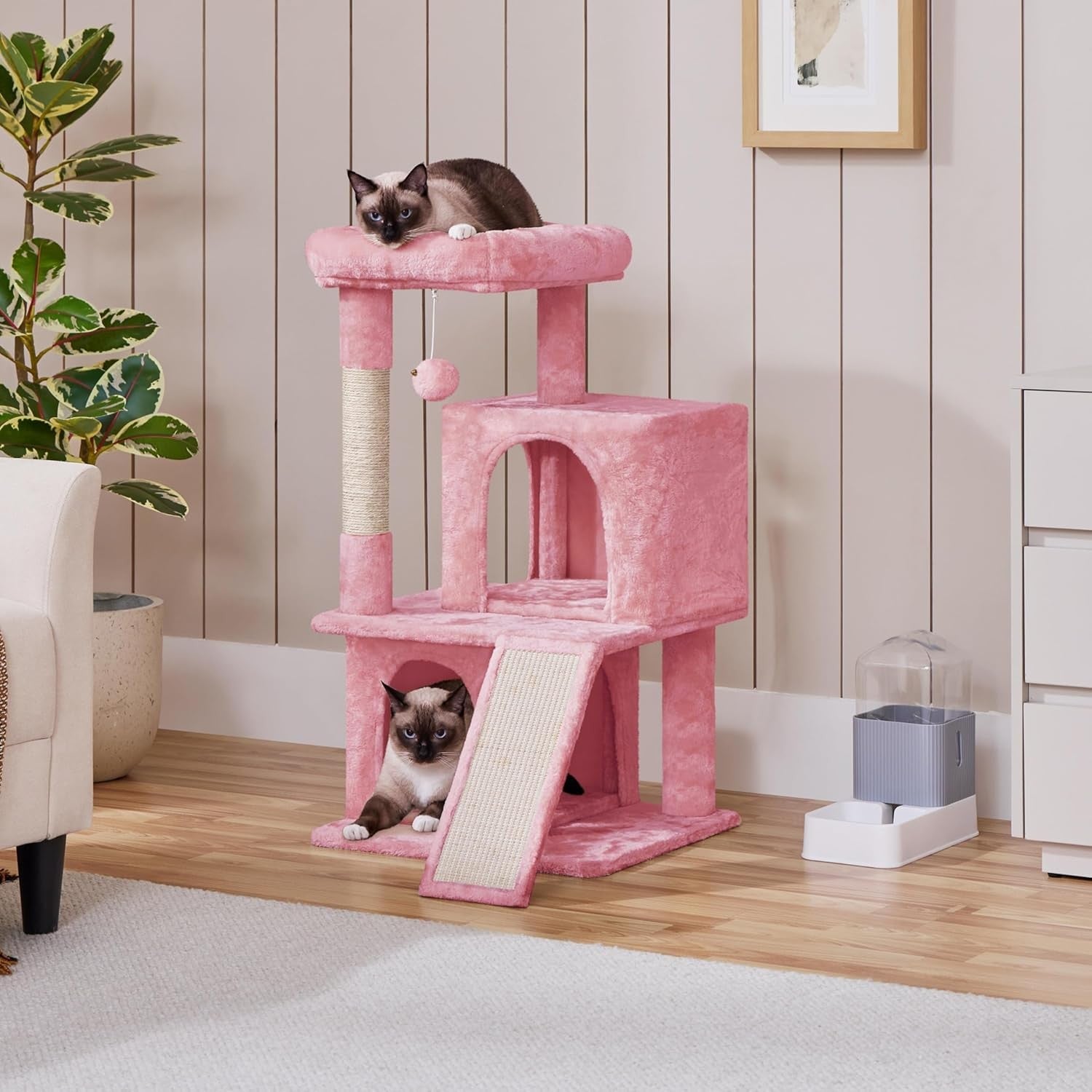 92cm Cat Tree Tower Multi Level Double Condo Scratching Post Pink