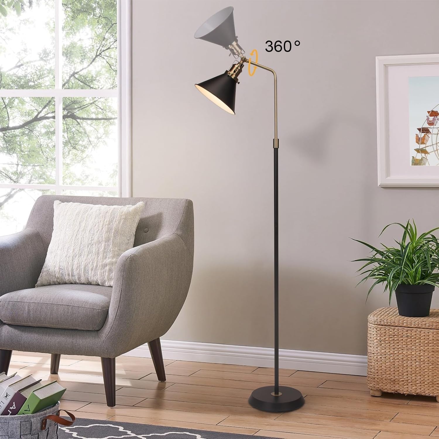 Industrial Floor Lamp Black Bronze Adjustable Head Vintage Metal Standing Light