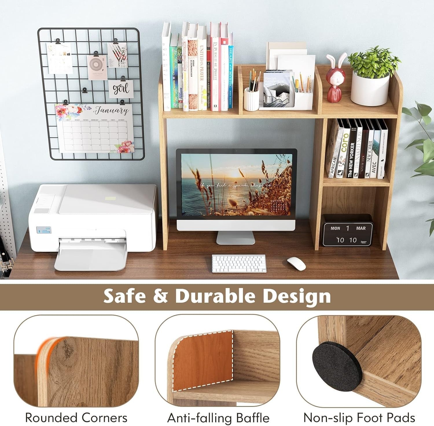 Natural Desktop Bookshelf 3-Shelf Storage Hutch Organizer Rack 94cm