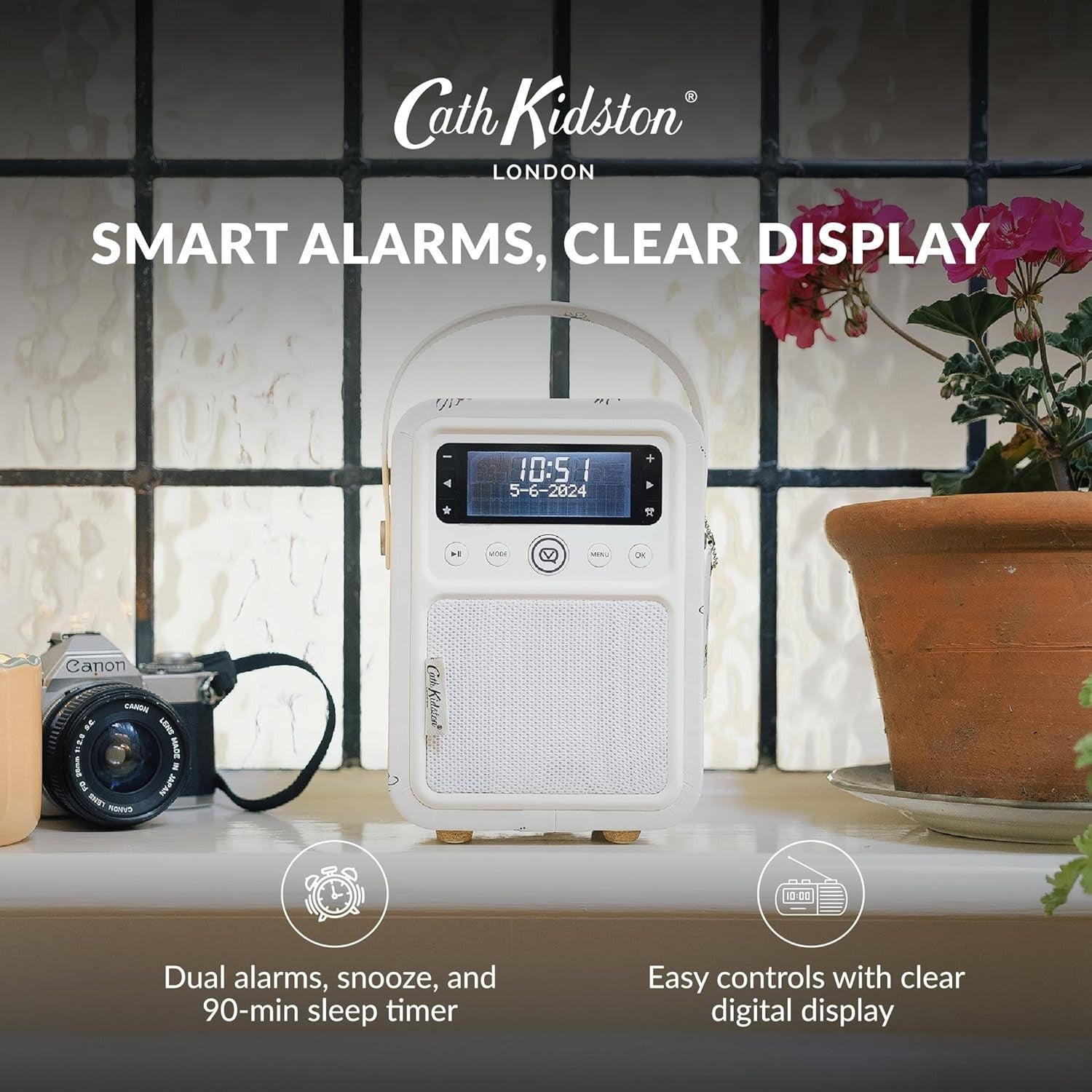 Portable DAB+/FM Radio Alarm Clock with Bluetooth & USB Charging