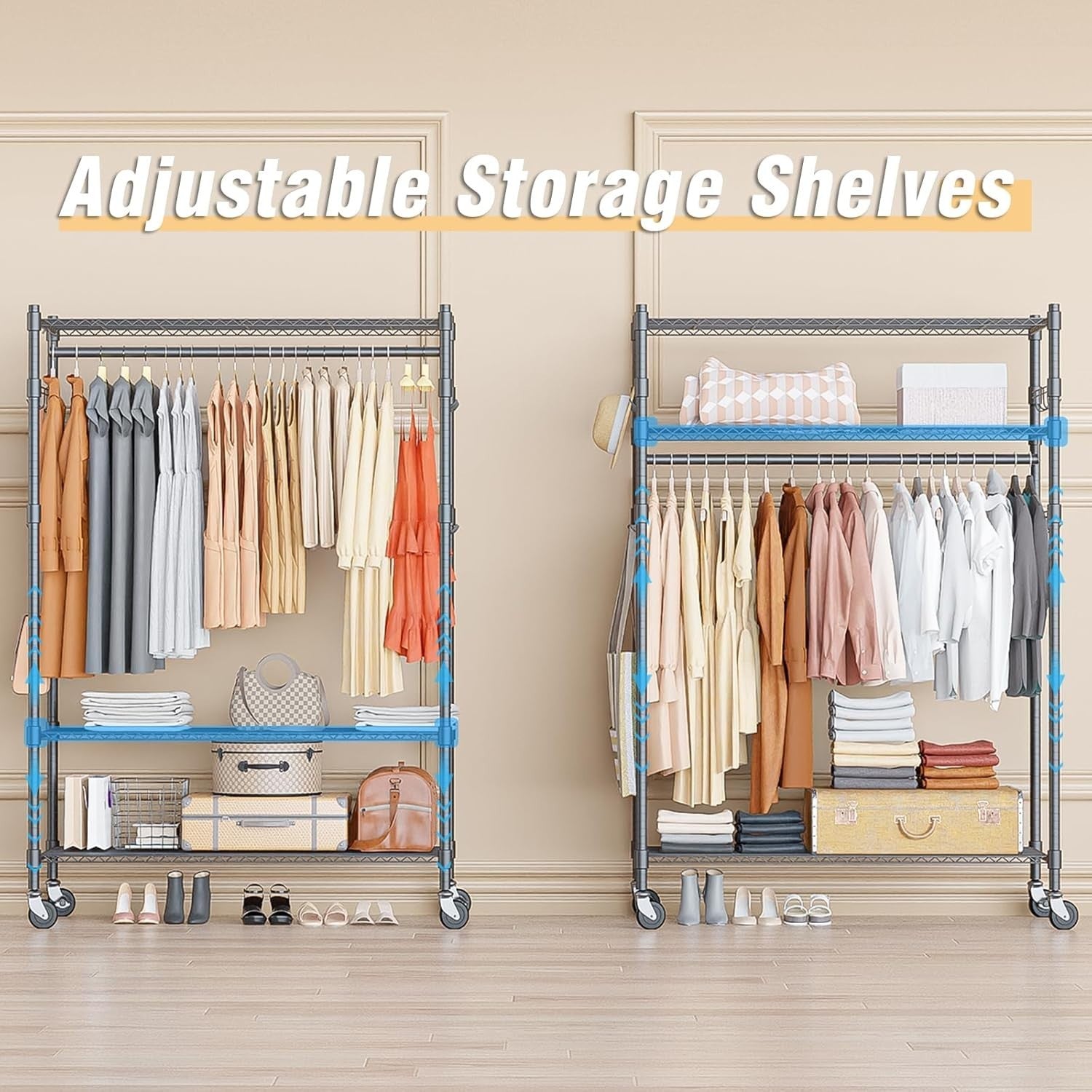 Heavy Duty Double Rod Clothes Rail 3-Tier with Wheels – Grey 205cm