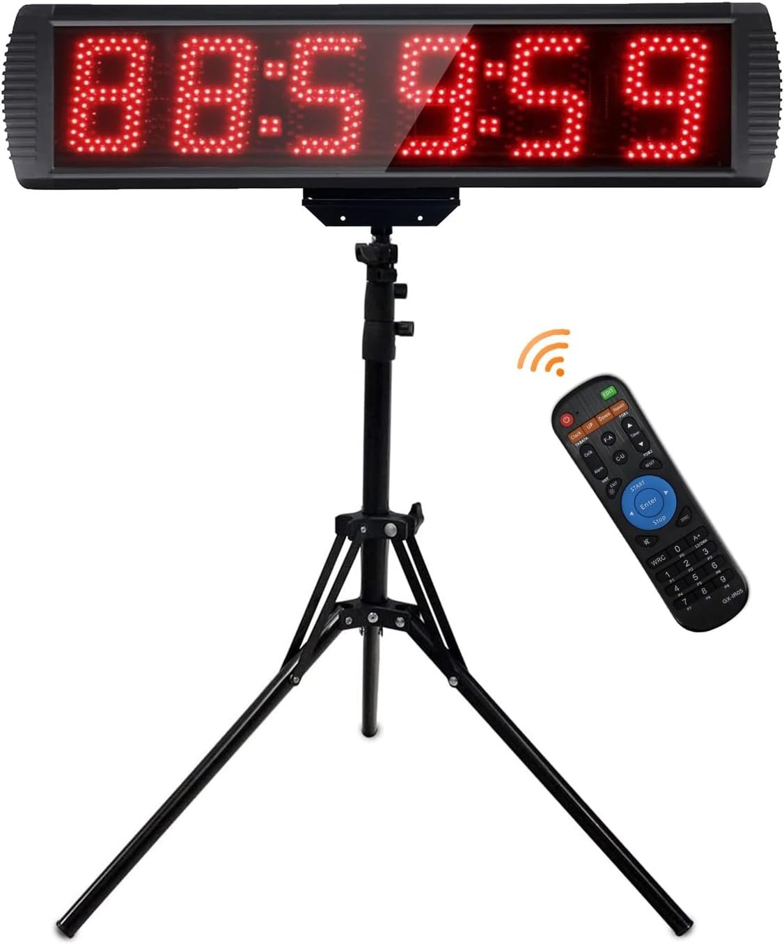 Large LED Gym Timer Clock with Remote, 6-Digit Stopwatch, Countdown & 12/24H