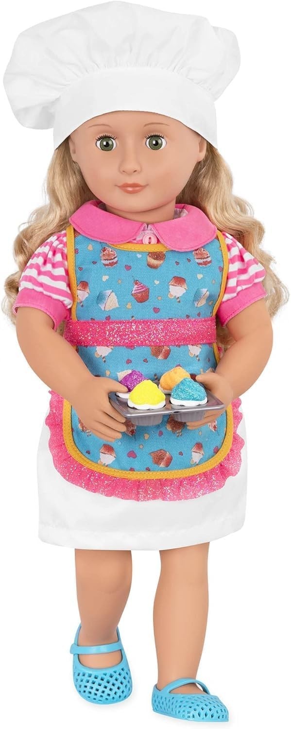 18-Inch Baker Doll Blonde Hair Green Eyes Chef Outfit Baking Set