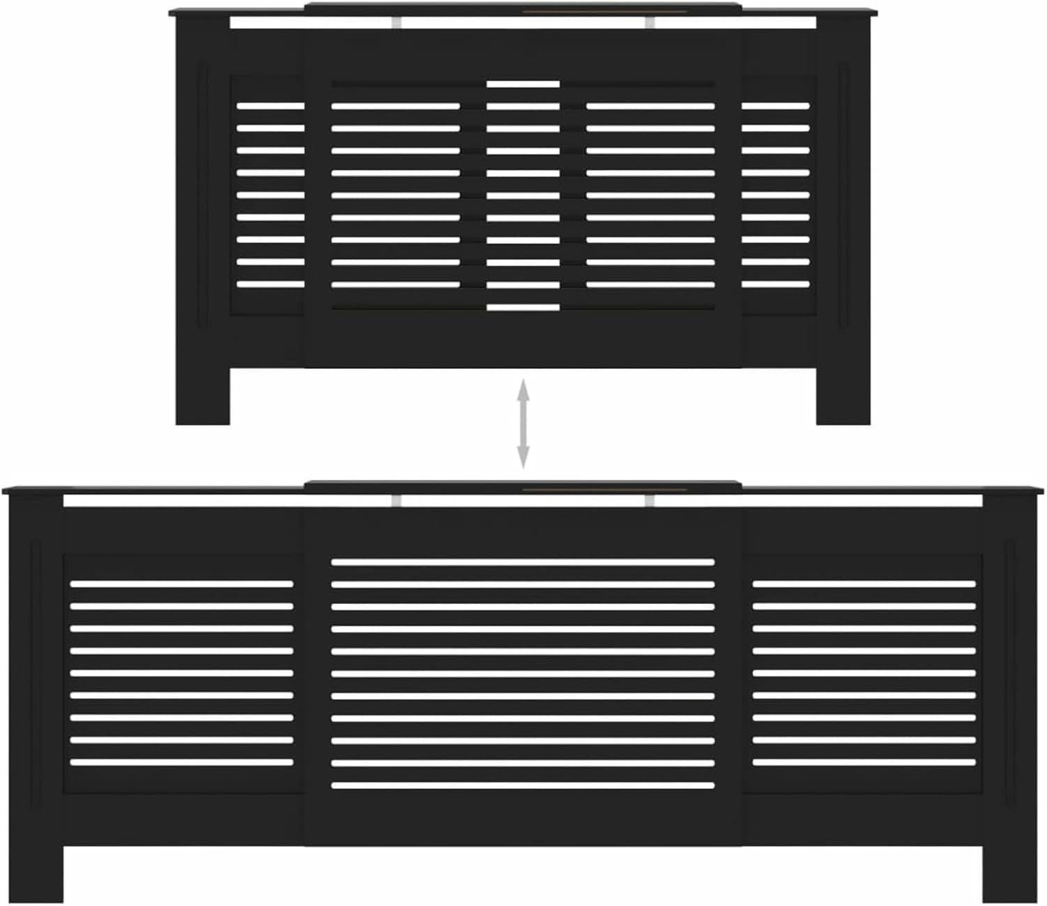 Modern Black Radiator Cover Cabinet 205cm – Slatted MDF Heater Shelf