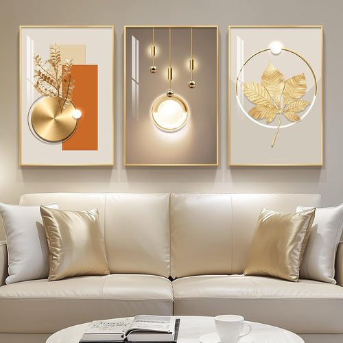 Gold Framed Wall Art Set of 3 Modern Luxury 16x24 Prints