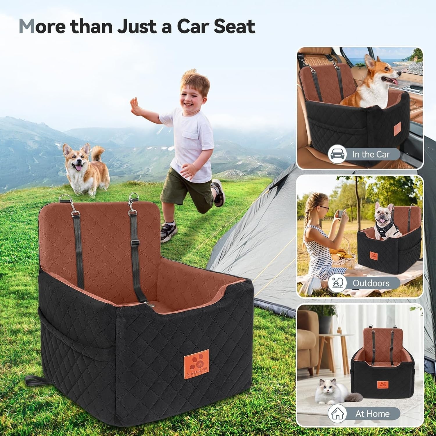 Elevated Dog Car Seat Bed Memory Foam Washable Booster for Dogs