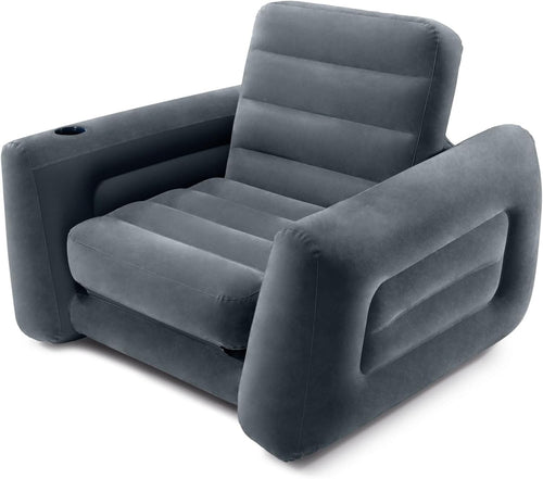Inflatable Pull-Out Chair – 2-in-1 Bed & Lounger with Cupholder