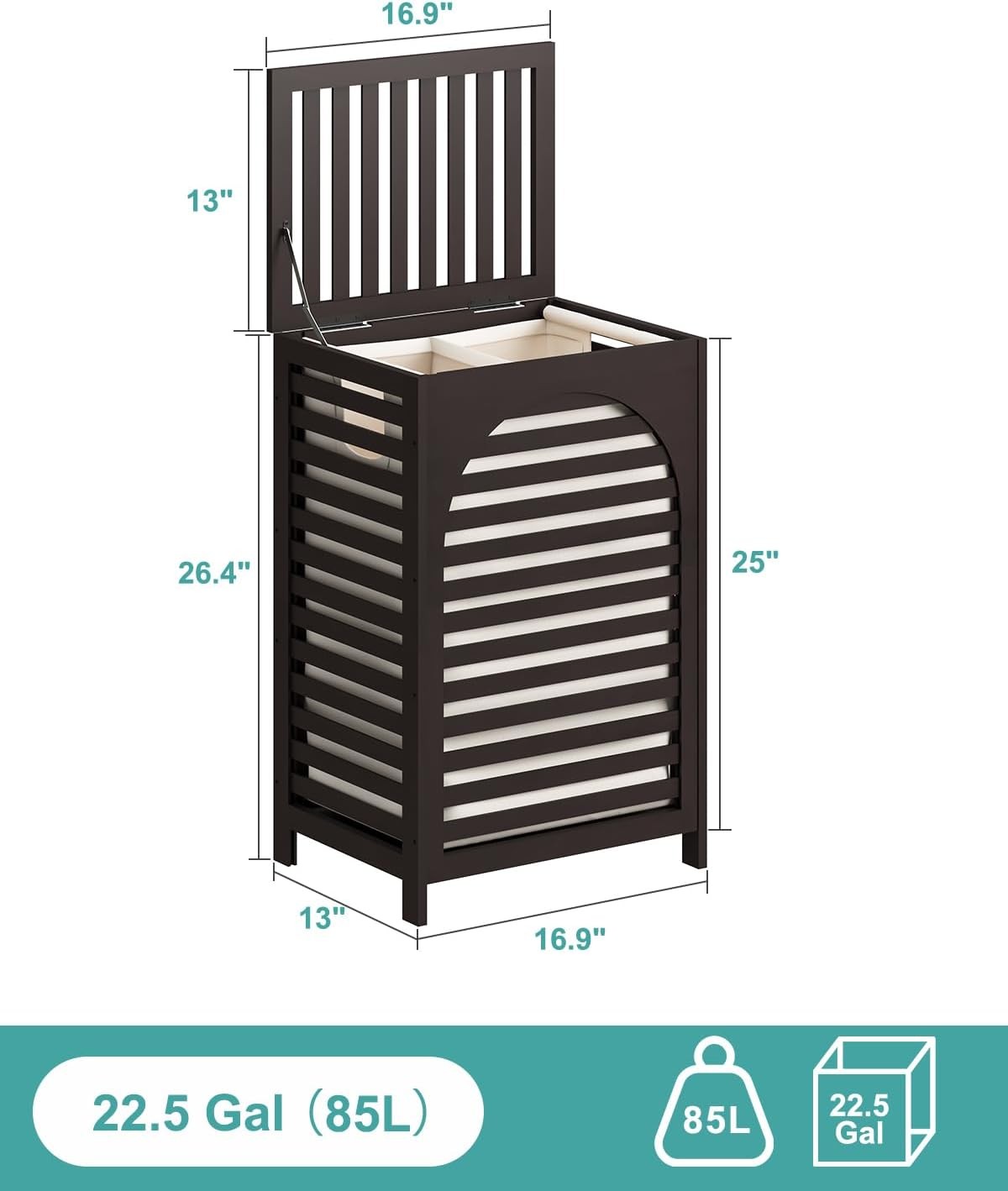 Large Bamboo Laundry Hamper with Lid & Liner | 85L Ventilated Clothes Basket Bro