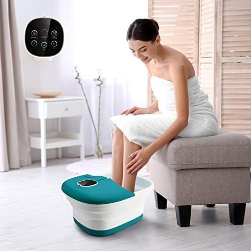 Folding Foot Spa Massager with Heat & Bubbles, Timer, Rollers, Pedicure Tub