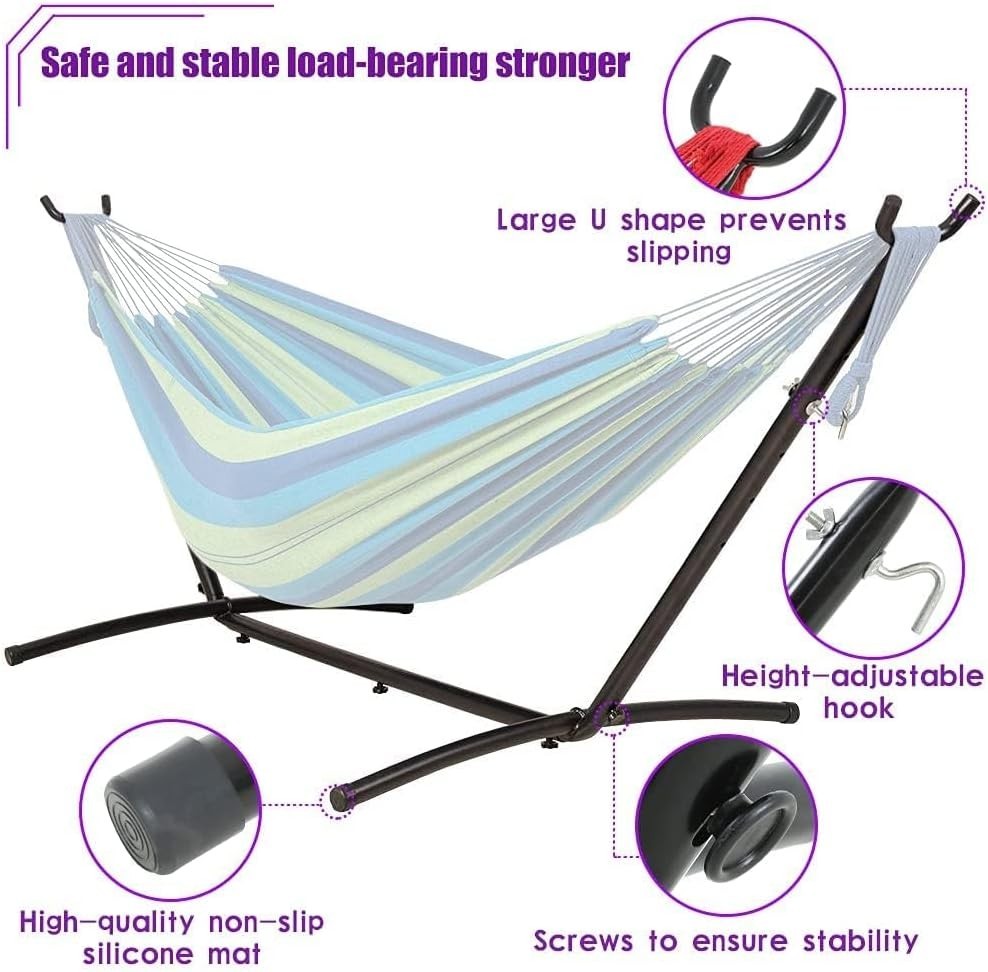 Heavy Duty Double Hammock Stand Portable Steel Frame for Patio & Indoor