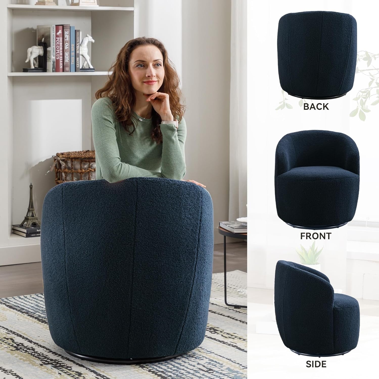 Blue Teddy Swivel Cuddle Chair 360° Boucle Accent Armchair