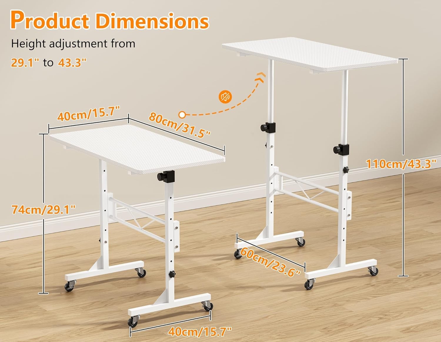 Height Adjustable Standing Desk on Wheels 80x40cm Small Home Office Table