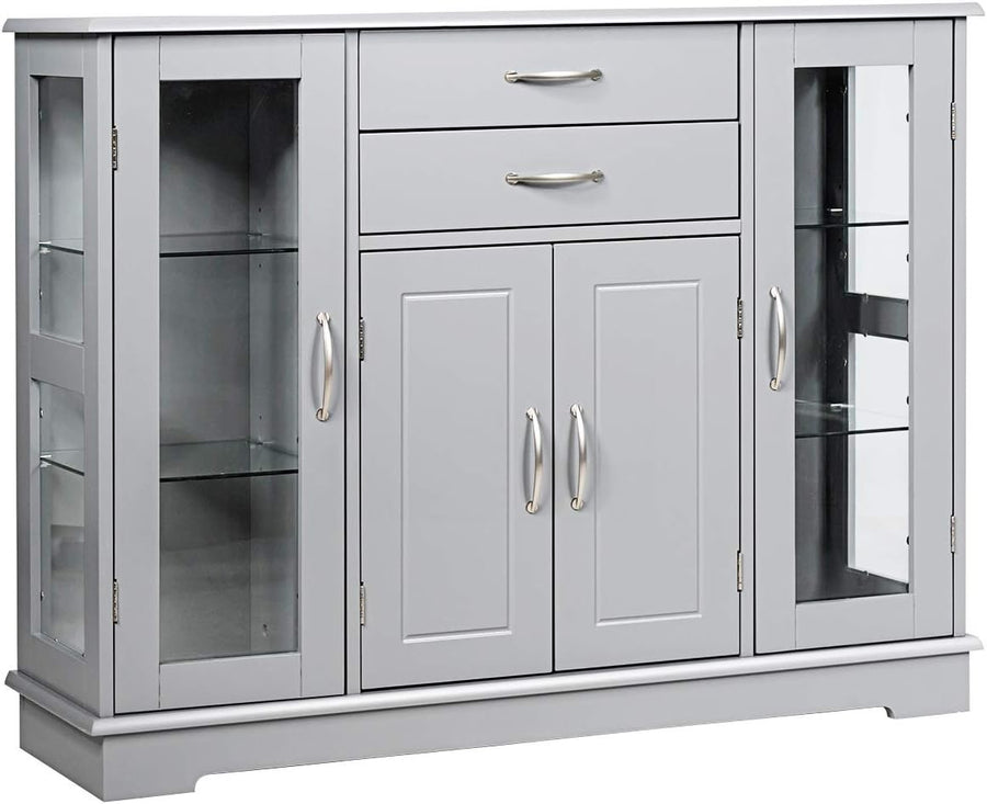 Grey Sideboard Cabinet Glass Doors Storage Drawers Buffet Unit Kitchen
