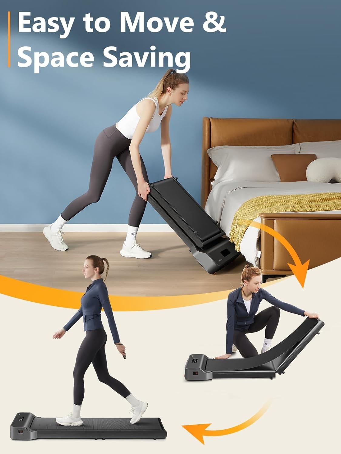Compact Foldable Under Desk Treadmill 6km/h Quiet Home Office Fitness