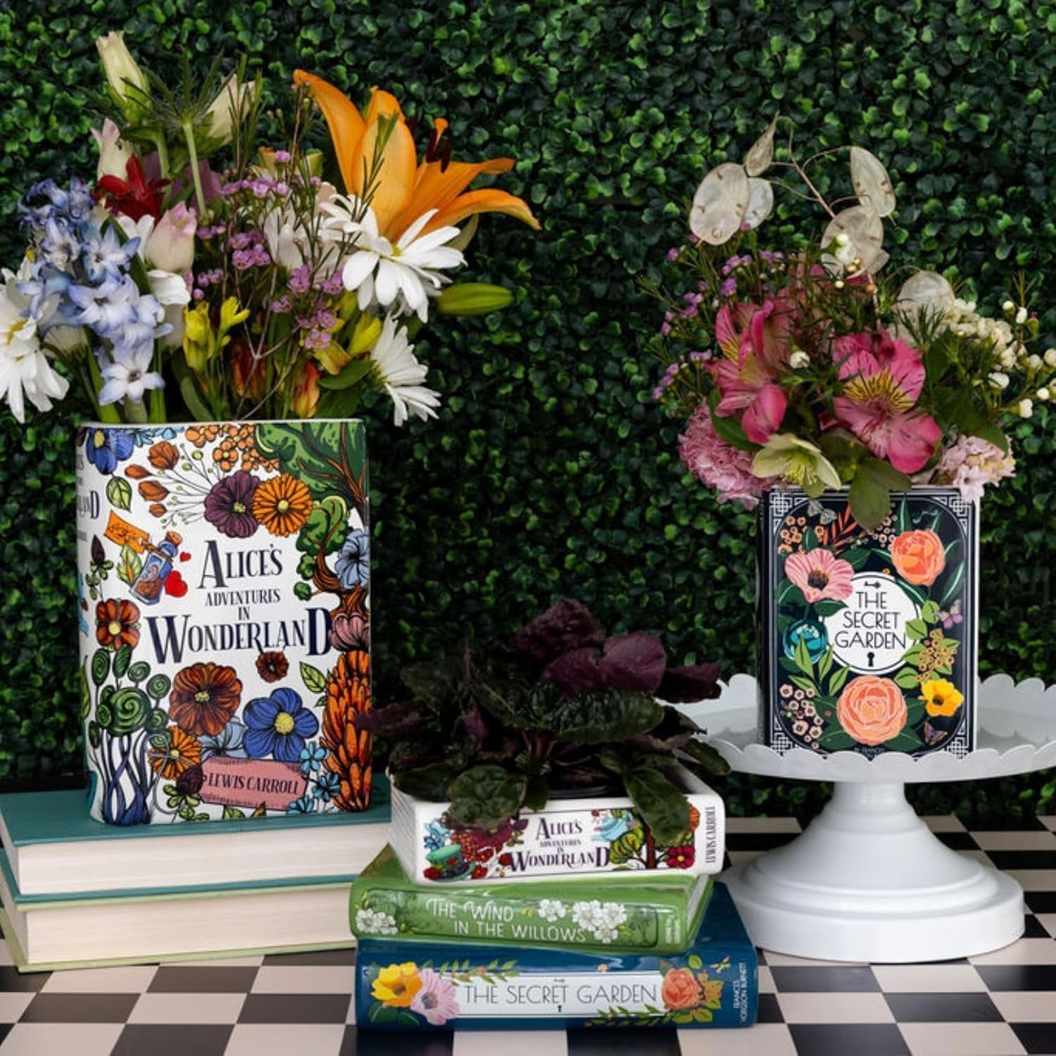 Book Shaped Ceramic Vase Decorative Floral Bookshelf Home Decor Gift