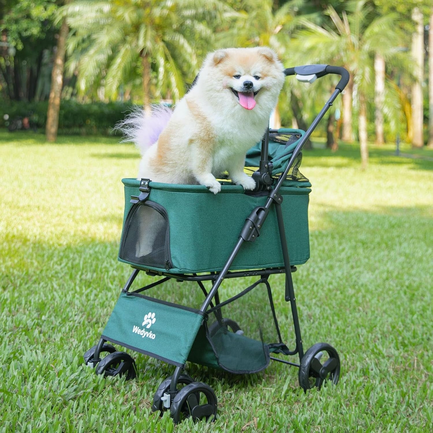 Dark Green 2-in-1 Dog Stroller Foldable Pet Pushchair Jogger for Small Dogs