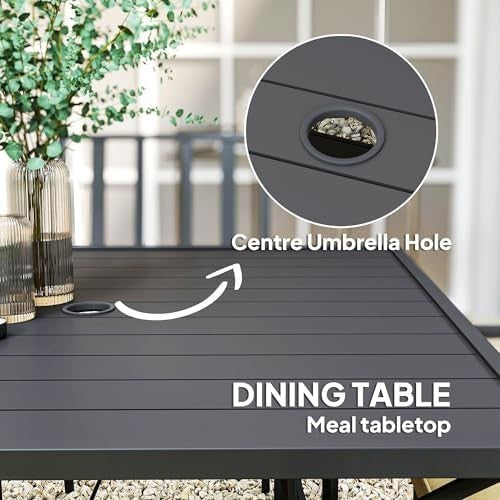 5 Piece Garden Dining Set Patio Table 4 Stackable Chairs Cushions Black