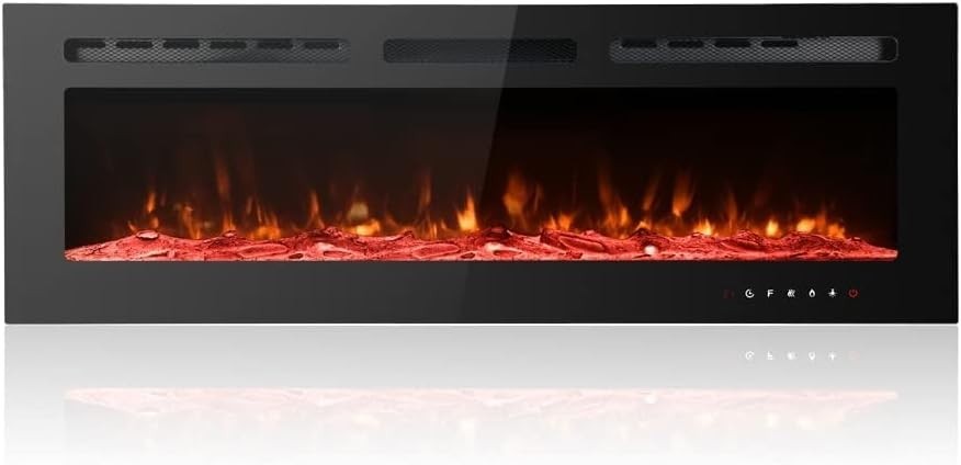 50in Wall Mounted Electric Fireplace Heater 12 LED Flame Remote Heat