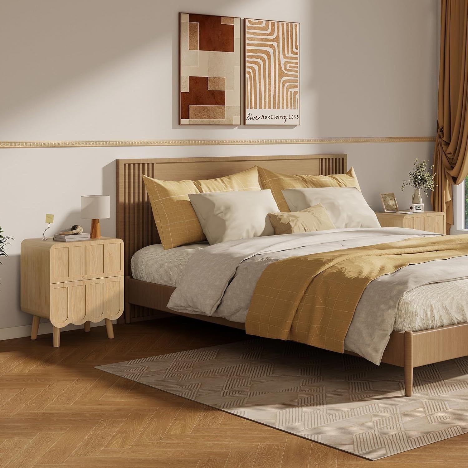 Modern Wood Bedside Table with 2 Drawers, Nightstand for Bedroom