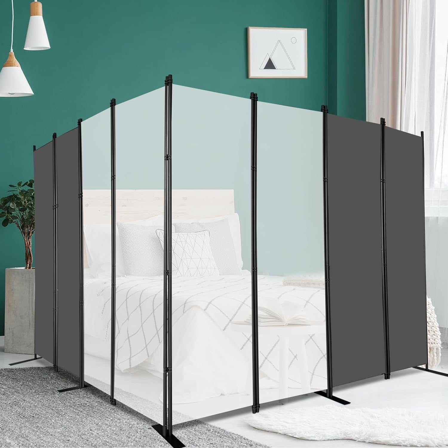 8 Panel Room Divider Folding Privacy Screen Freestanding Partition 402x183cm Gre