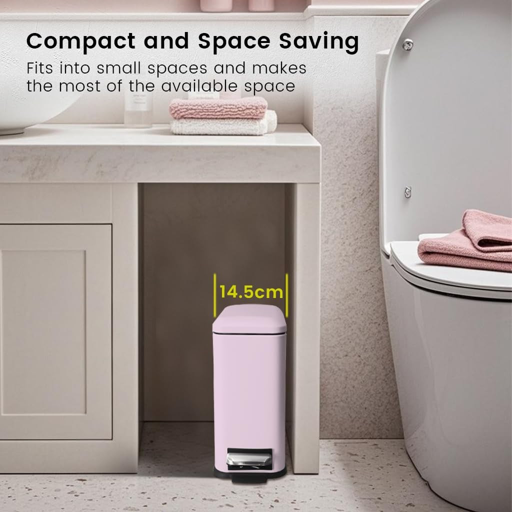 5L Bathroom Pedal Bin Soft Close Stainless Steel Pink