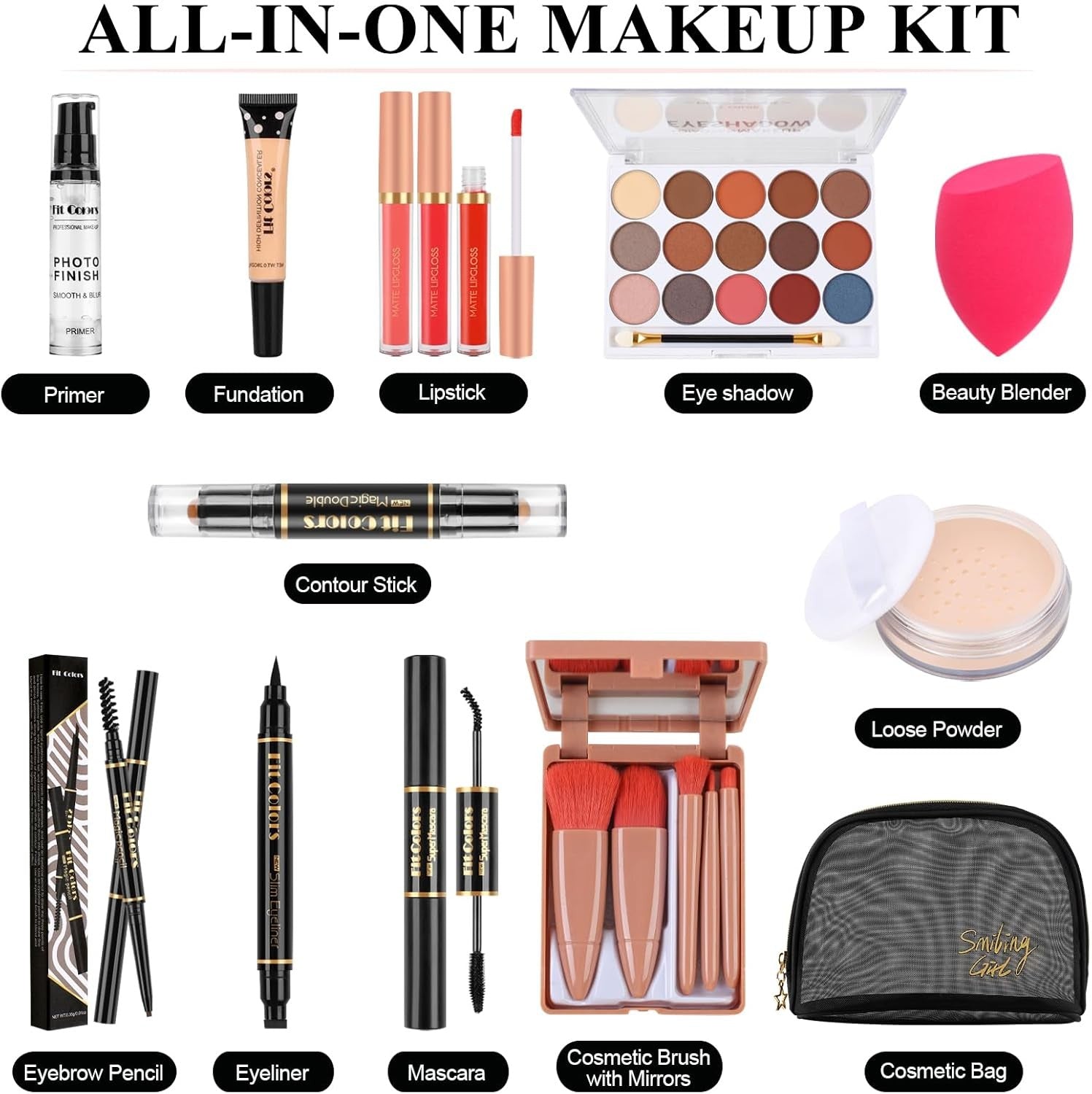 All In One Makeup Starter Kit Travel Set with Storage Bag