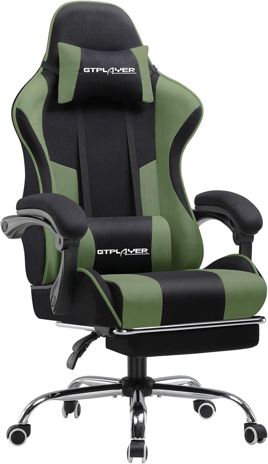Ergonomic Gaming Chair Recliner Office Desk Seat Massage Lumbar Footrest Green